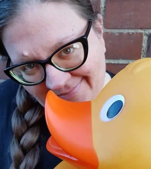 Josey and her large rubber duckie